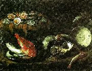 Giovanni Battista Recco stilleben med fisk och ostron Sweden oil painting reproduction